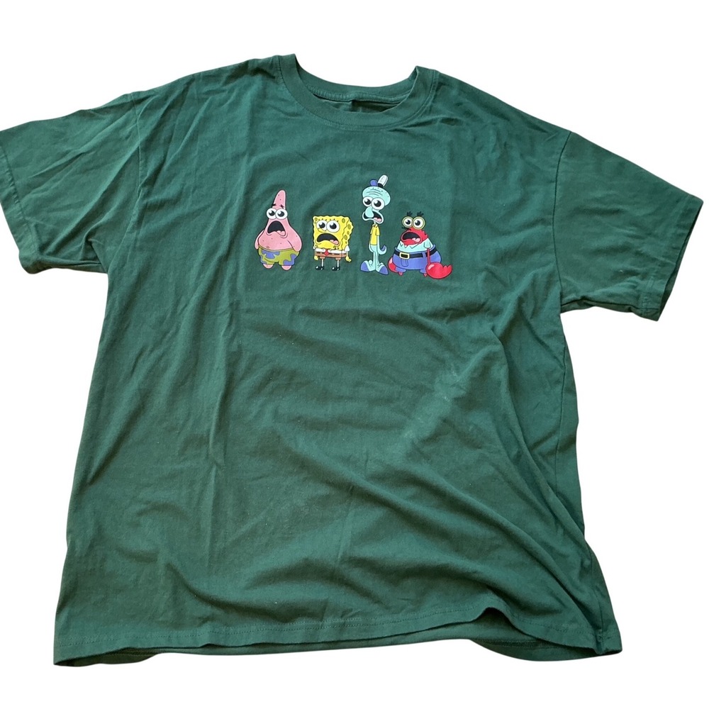 Nickelodeon SpongeBob SquarePants Green Graphic T-Shirt Men XL Surprised Cast